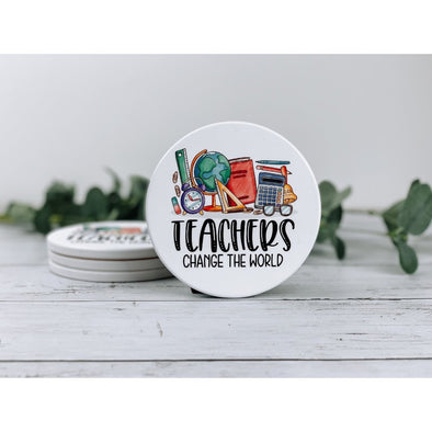 teachers change the world, teacher gift, teacher decor, teacher coasters, drink coasters, beverage coasaters