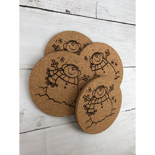 Snowman Cork Or Sandstone Coasters