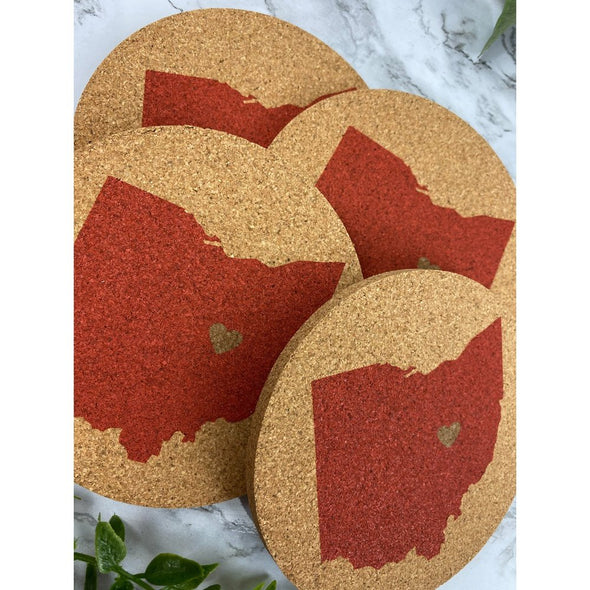 Ohio With Heart In Red Cork Or Sandstone Coasters