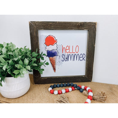 hello summer with patriotic snow cone sign