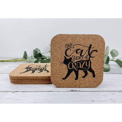 One Cat Short Of Crazy Cork Coasters