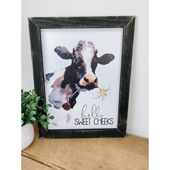 Hello Sweet Cheeks Cow With Flower Sign