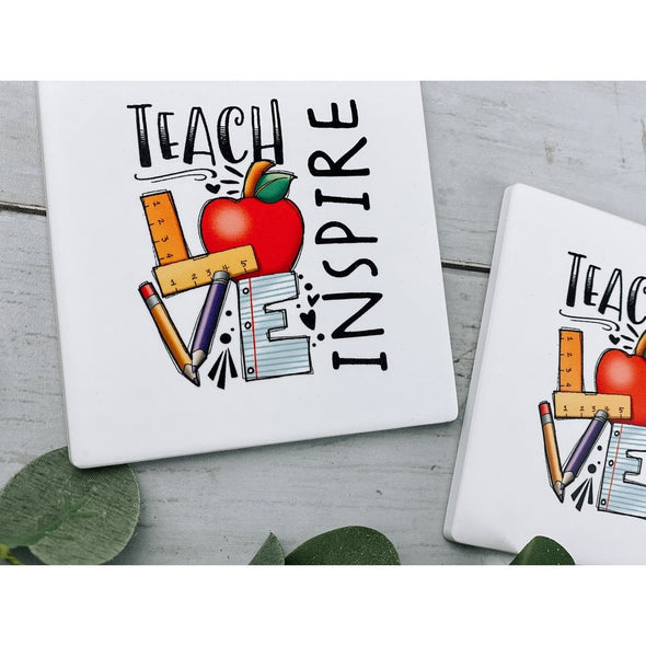 Teach Love Inspire Sandstone Coasters