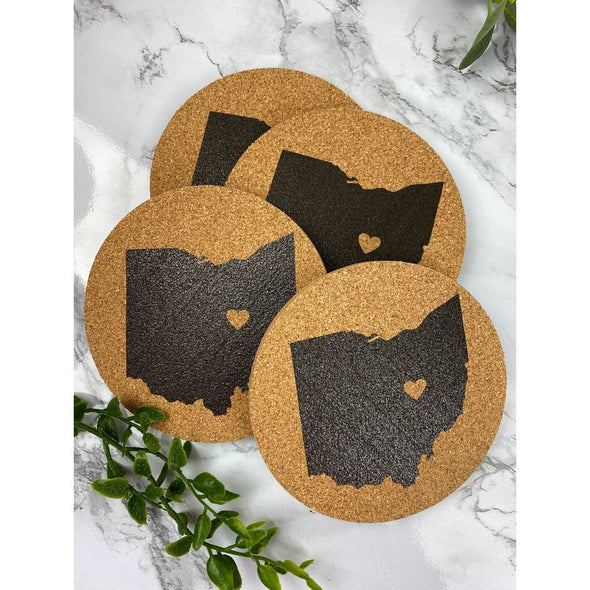 Ohio With Heart Cork Or Sandstone Coasters