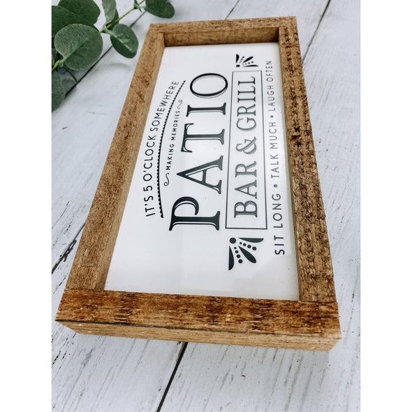 patio bar and grill subway tile sign