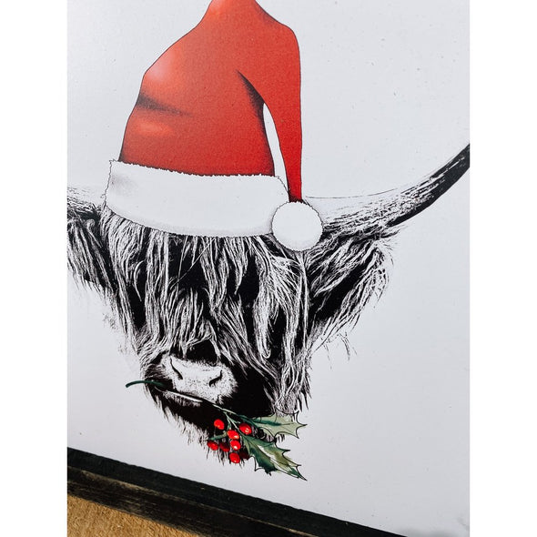 Scottish Christmas Cow Wood Sign