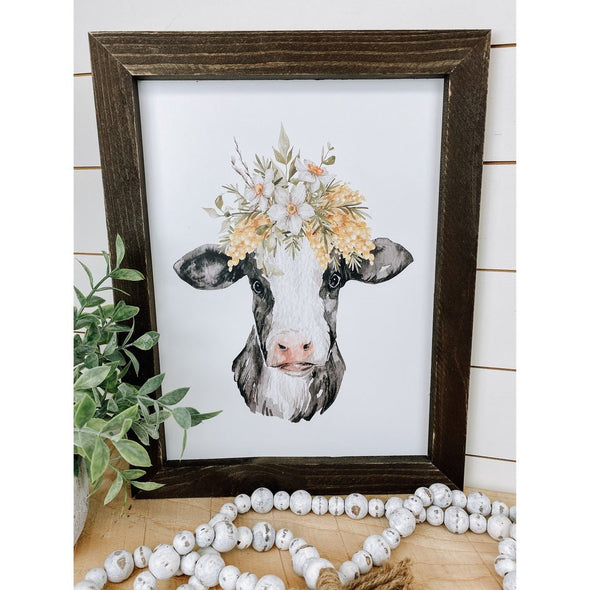 Watercolor Cow With Flower On Head Sign