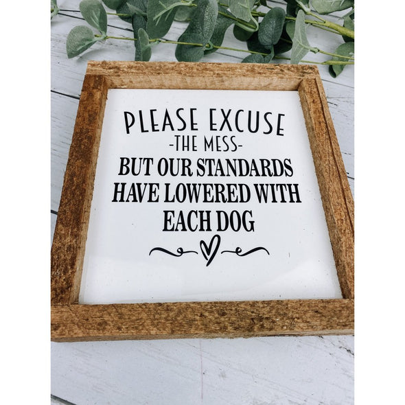 please excuse the mess subway tile sign