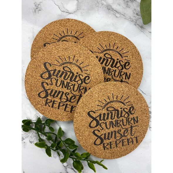 Sunrise Sunburn Sunset Repeat Cork Or Sandstone Coasters